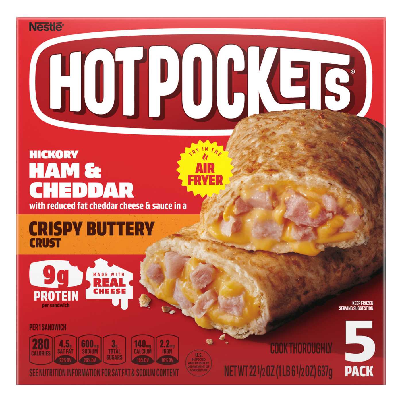Hot Pockets Hickory Ham & Cheddar Frozen Sandwiches - Crispy Buttery Crust; image 1 of 8