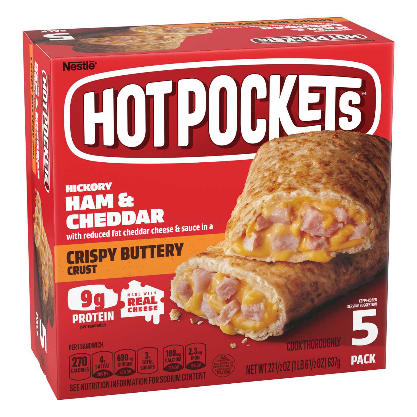 Hot Pockets Hickory Ham & Cheddar Frozen Sandwiches - Crispy Buttery Crust; image 7 of 8