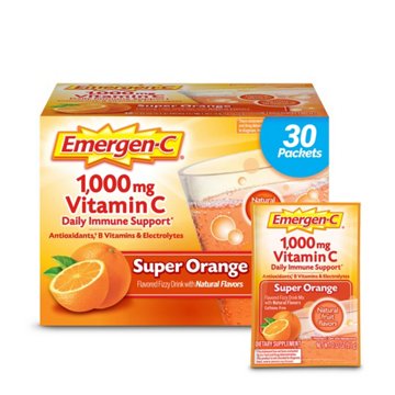 Emergen-C 1000mg Vitamin C Powder for Daily Immune Support Caffeine Free Vitamin C Supplements with Zinc and Manganese, B Vitamins and Electrolytes, Super Orange Flavor, 30 ct