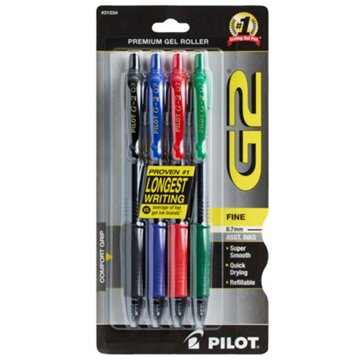 Pilot G2 0.7mm Retractable Gel Pens - Assorted Ink, 4 pk