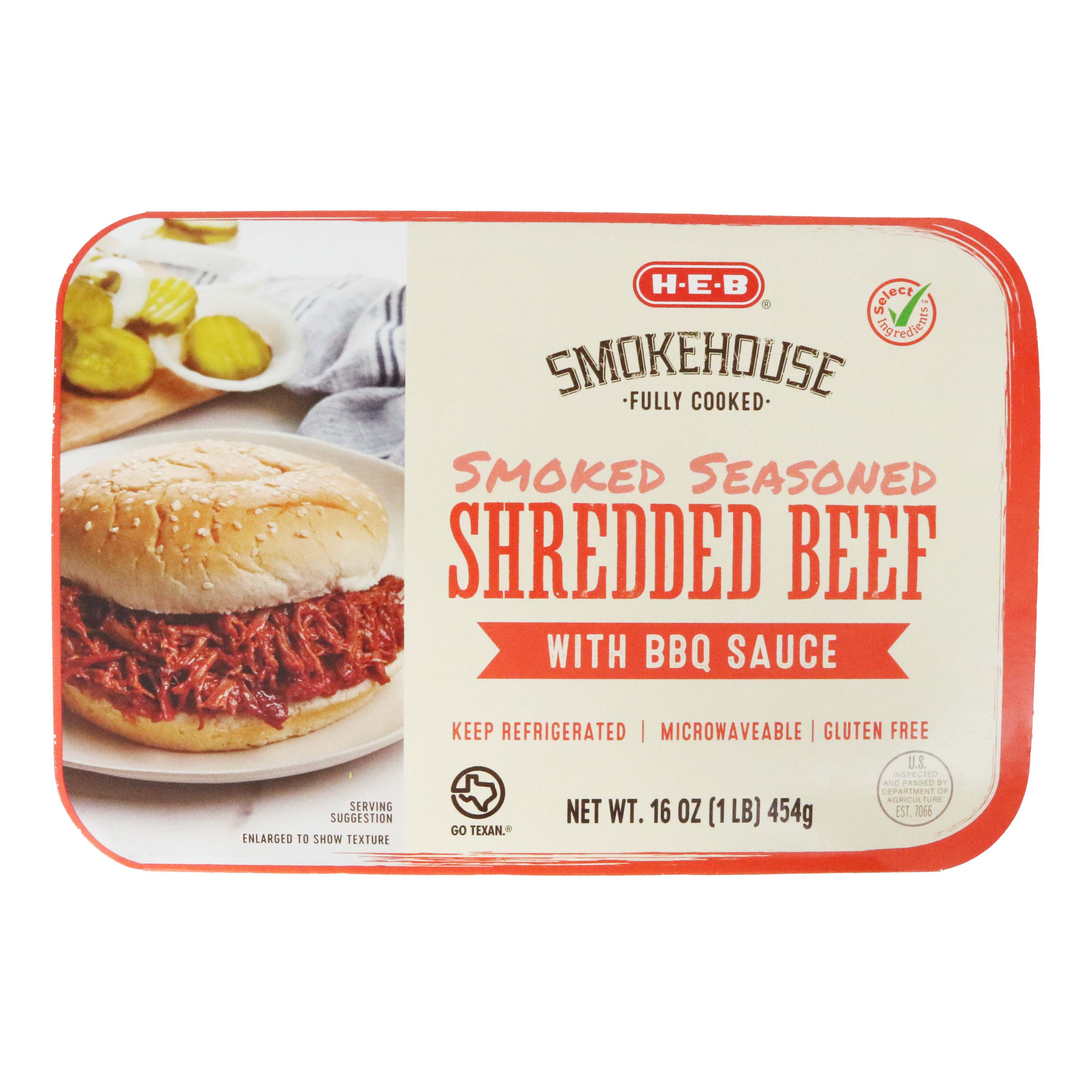 HEB Fully Cooked Smoked Seasoned Shredded Beef with BBQ Sauce Shop
