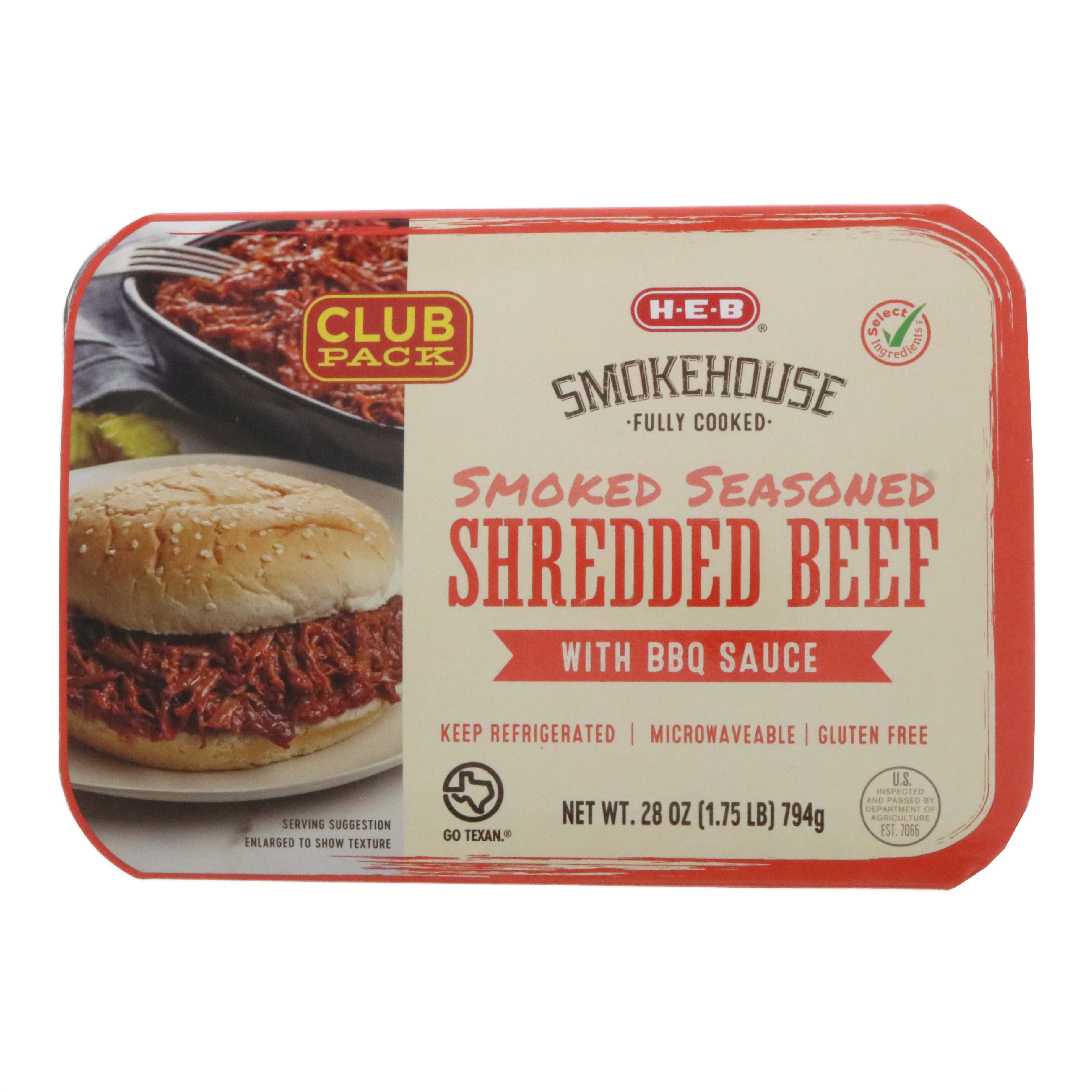 H-E-B Fully Cooked Smoked Seasoned Shredded Beef With BBQ Sauce - Shop ...