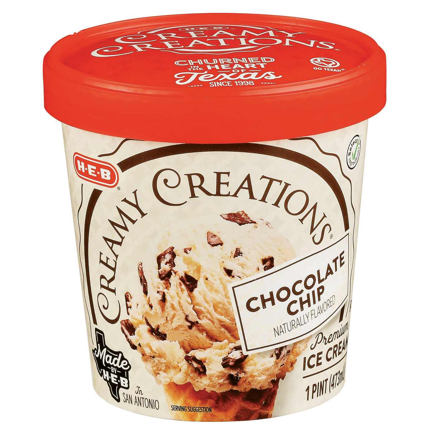 H-E-B Creamy Creations Chocolate Chip Ice Cream; image 1 of 2