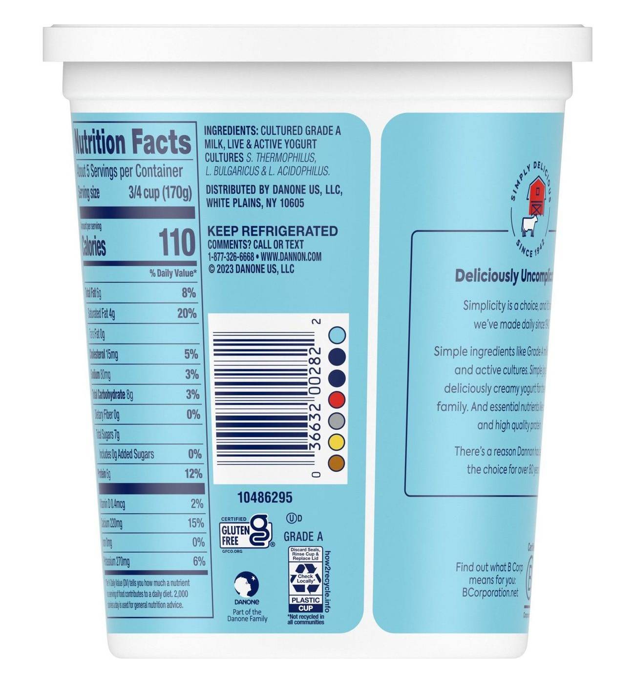 Dannon Whole Milk Plain Yogurt; image 2 of 10