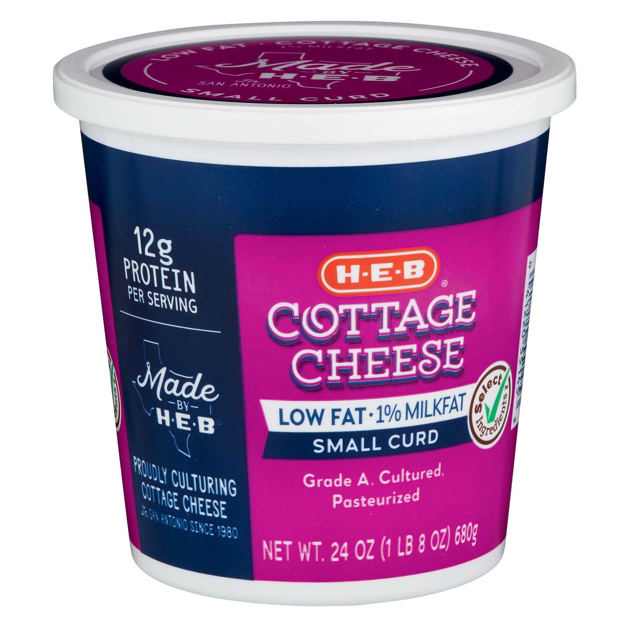 H-E-B Select Ingredients Low Fat 1% Milkfat Small Curd Cottage Cheese ...