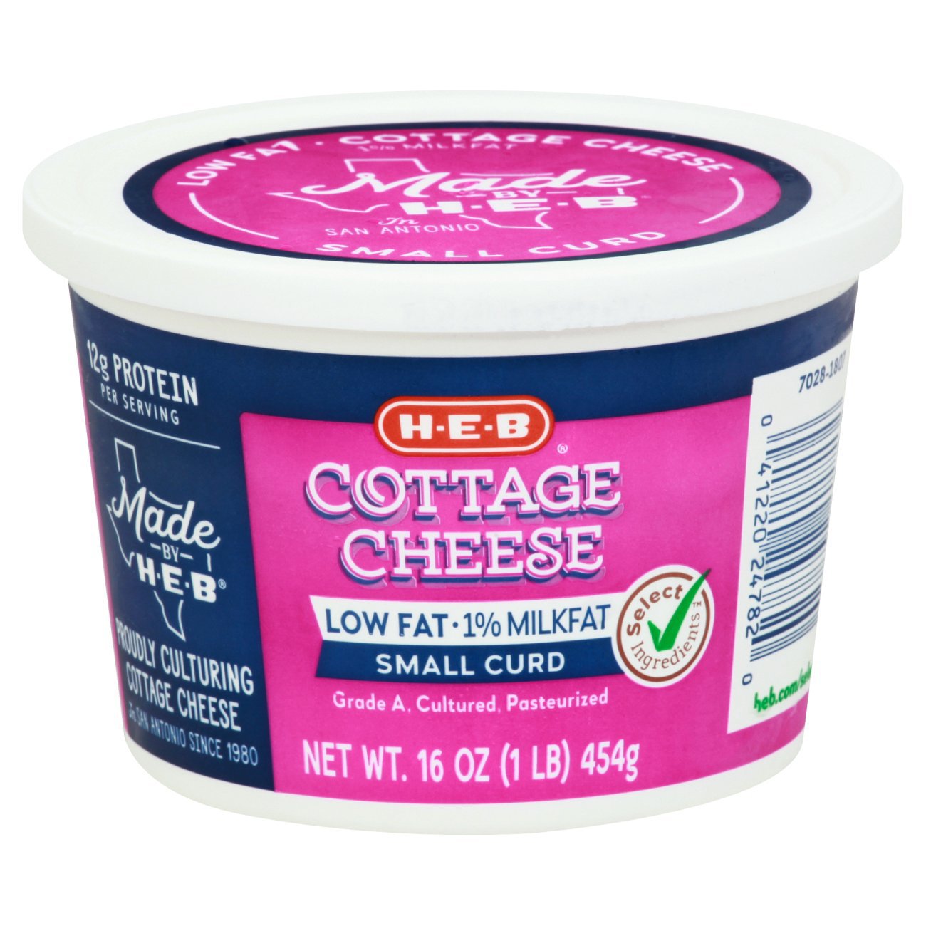 H-E-B Select Ingredients Low Fat 1% Milkfat Small Curd Cottage Cheese ...