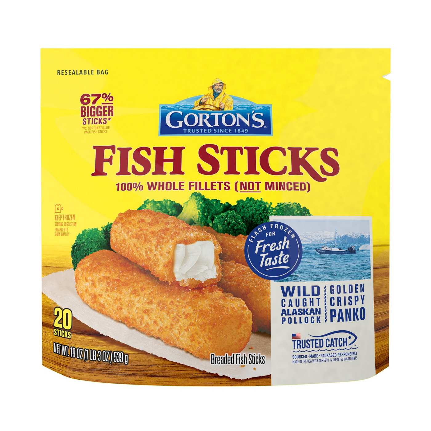Gorton's Frozen Crunchy Breaded Pollock Fish Sticks; image 1 of 5