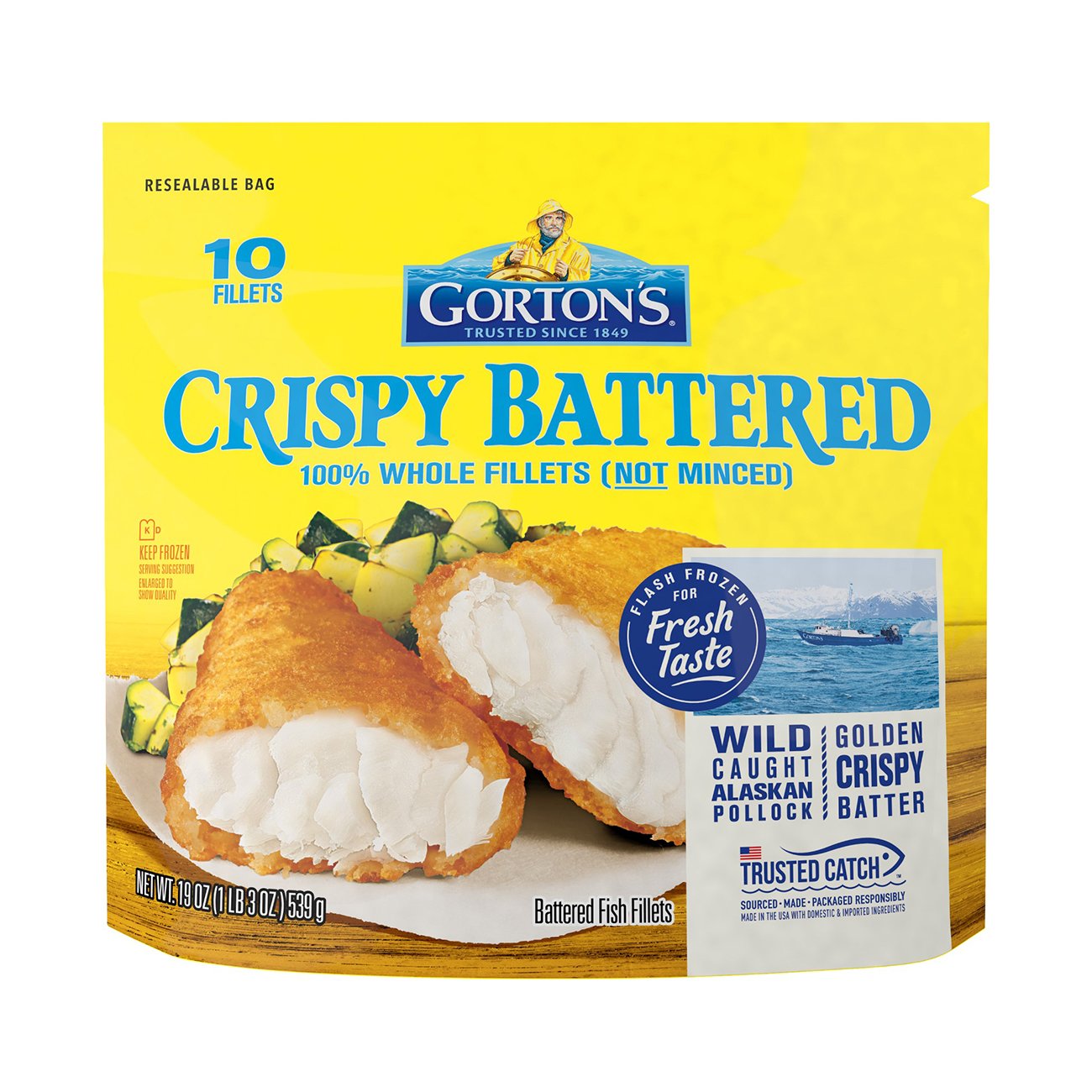 Gorton's Frozen Crispy Battered Whole Pollock Fish Fillets