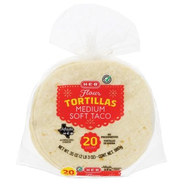 H-E-B Medium Soft Taco Flour Tortillas, 20 ct