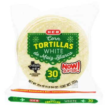 H-E-B White Corn Tortillas, 30 ct
