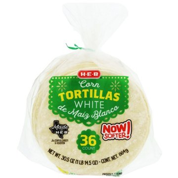 H-E-B White Corn Tortillas, 36 ct