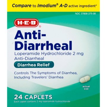 H-E-B Loperamide Hydrochloride Diarrhea Relief Caplets – 2 mg, 24-ct