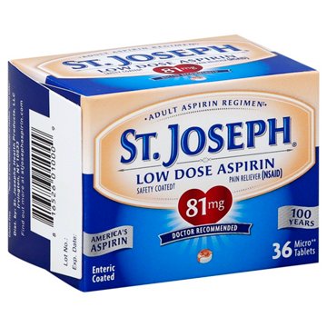 St. Joseph Aspirin Pain Reliever 81 mg Enteric Coated Tablets, 36 ct