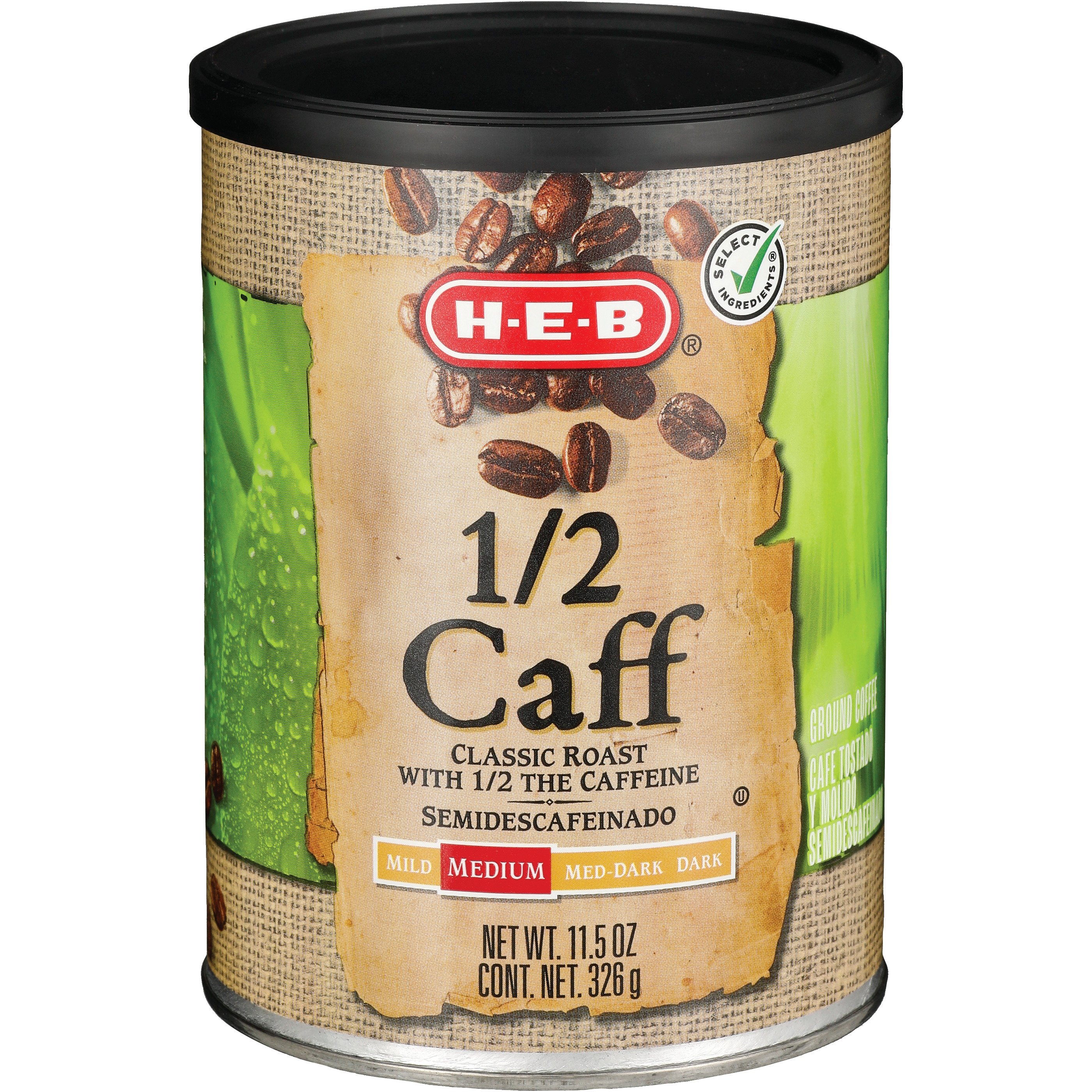 H-E-B 1/2 Caff Classic Roast Medium Ground Coffee - Shop Coffee At H-E-B