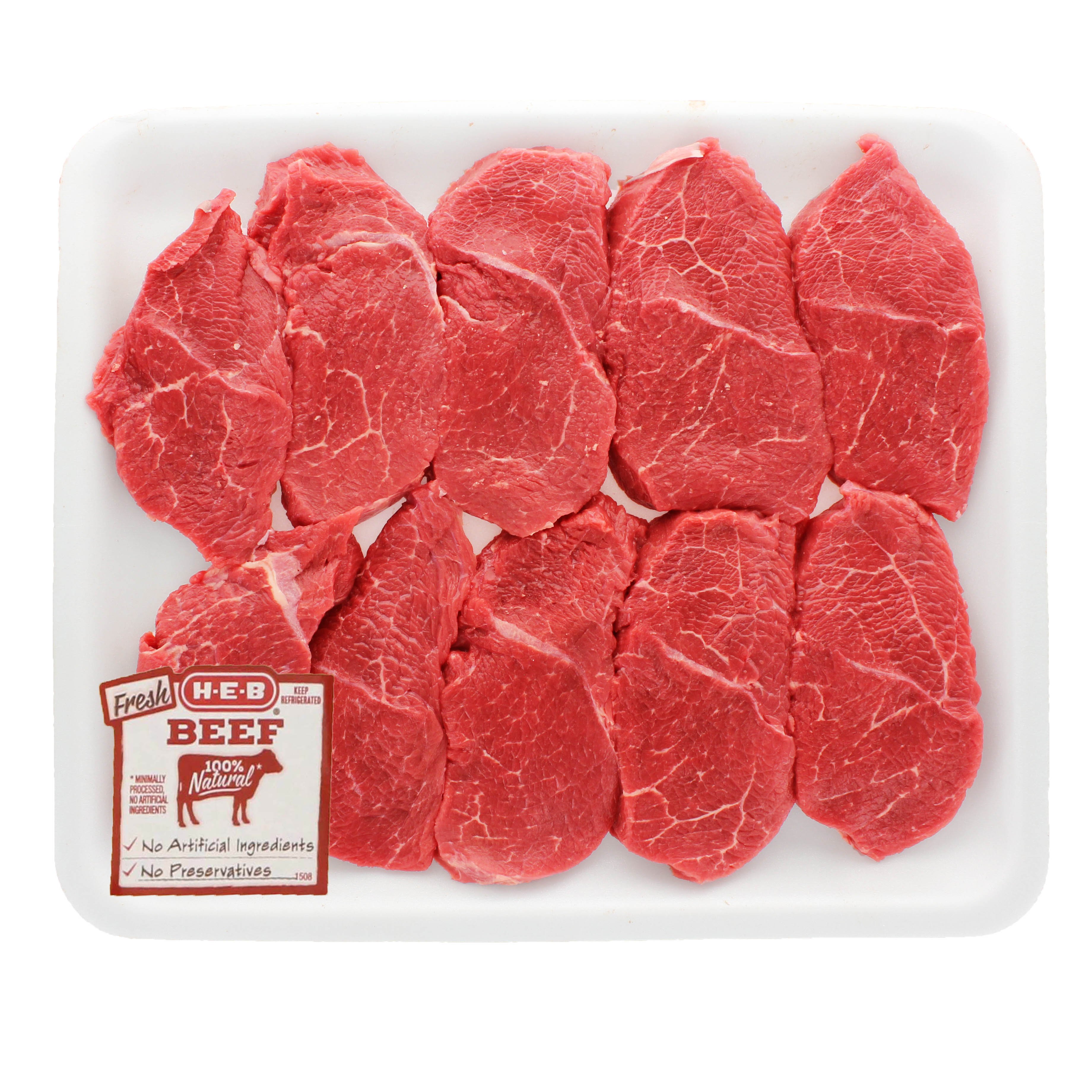 H-E-B Beef Mock Tender Steak Value Pack, USDA Select, 9-10 Steaks ...