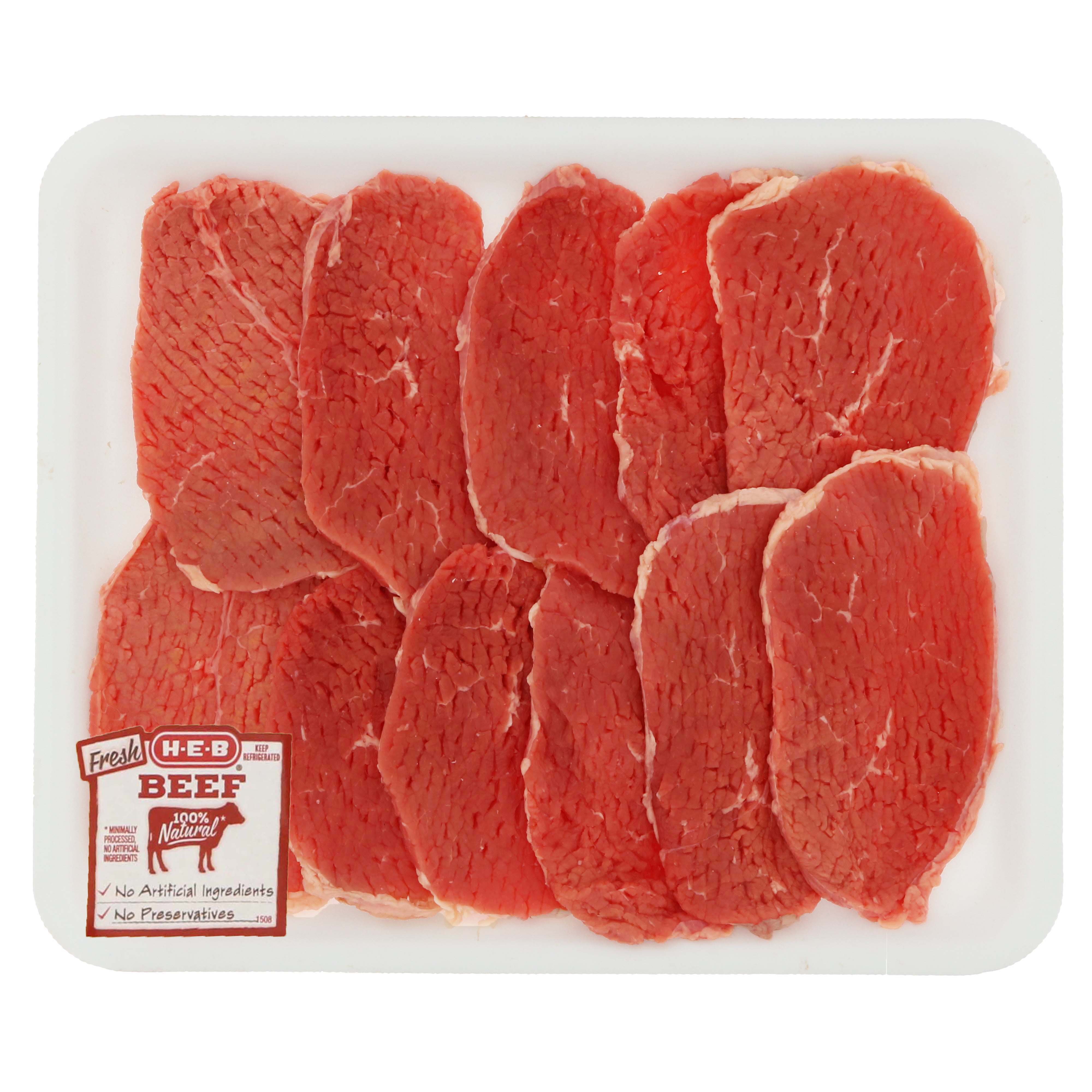 H-E-B Beef Eye Of Round Steak Tenderized Value Pack, USDA Select, 9-10 ...