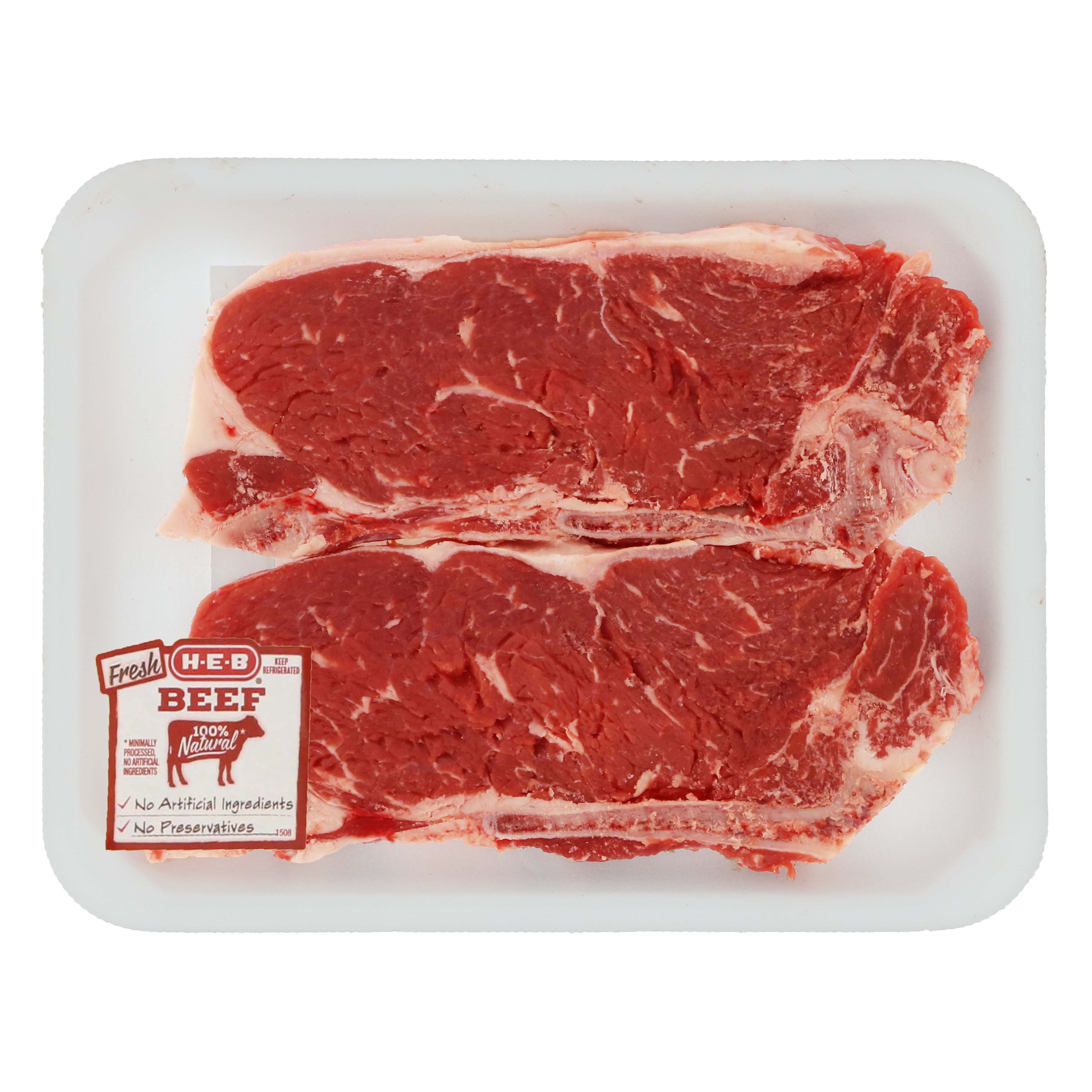 HEB Beef New York Strip Steak BoneIn Thin, USDA Select Shop Beef