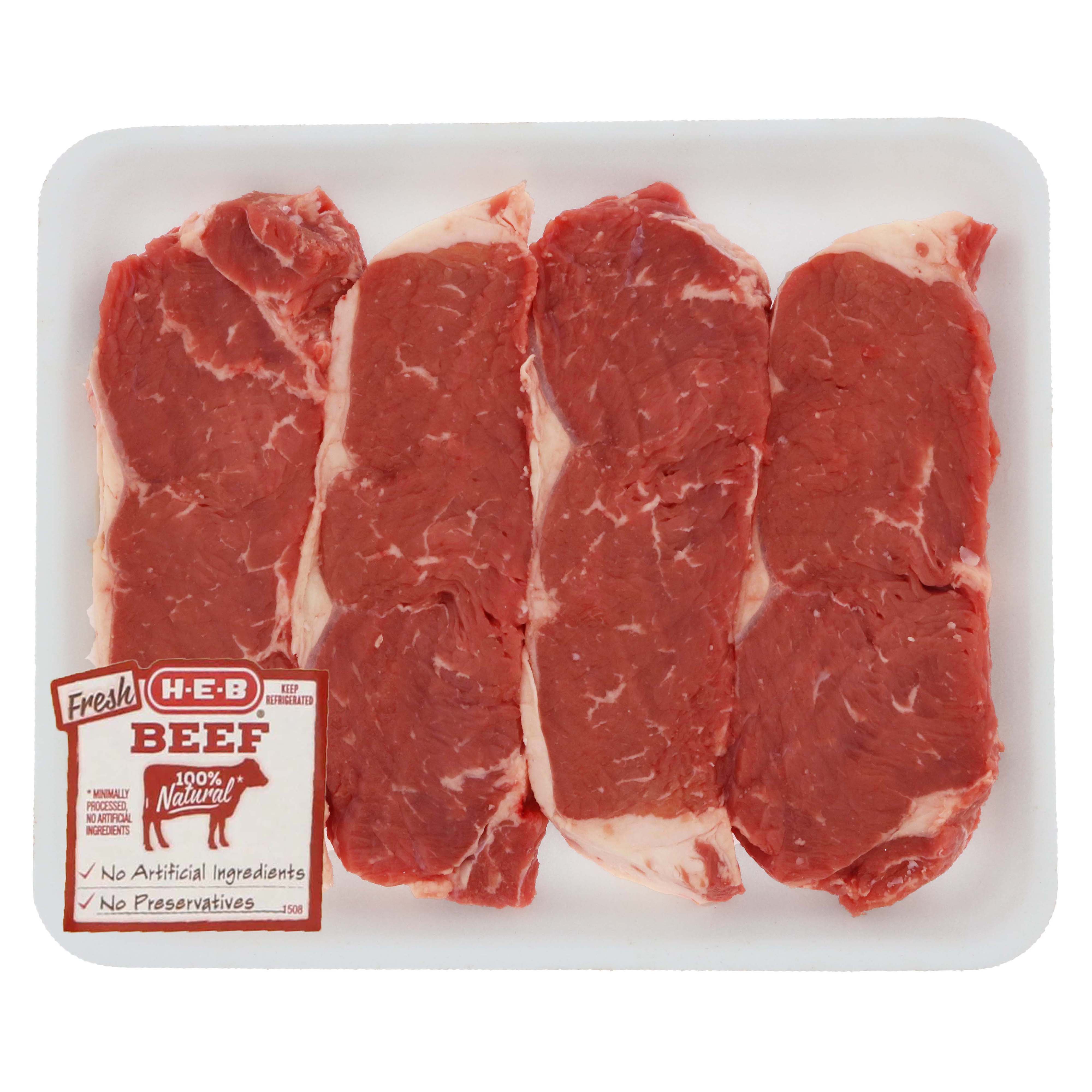HEB Beef New York Strip Steak Boneless Thick Value Pack, USDA Select