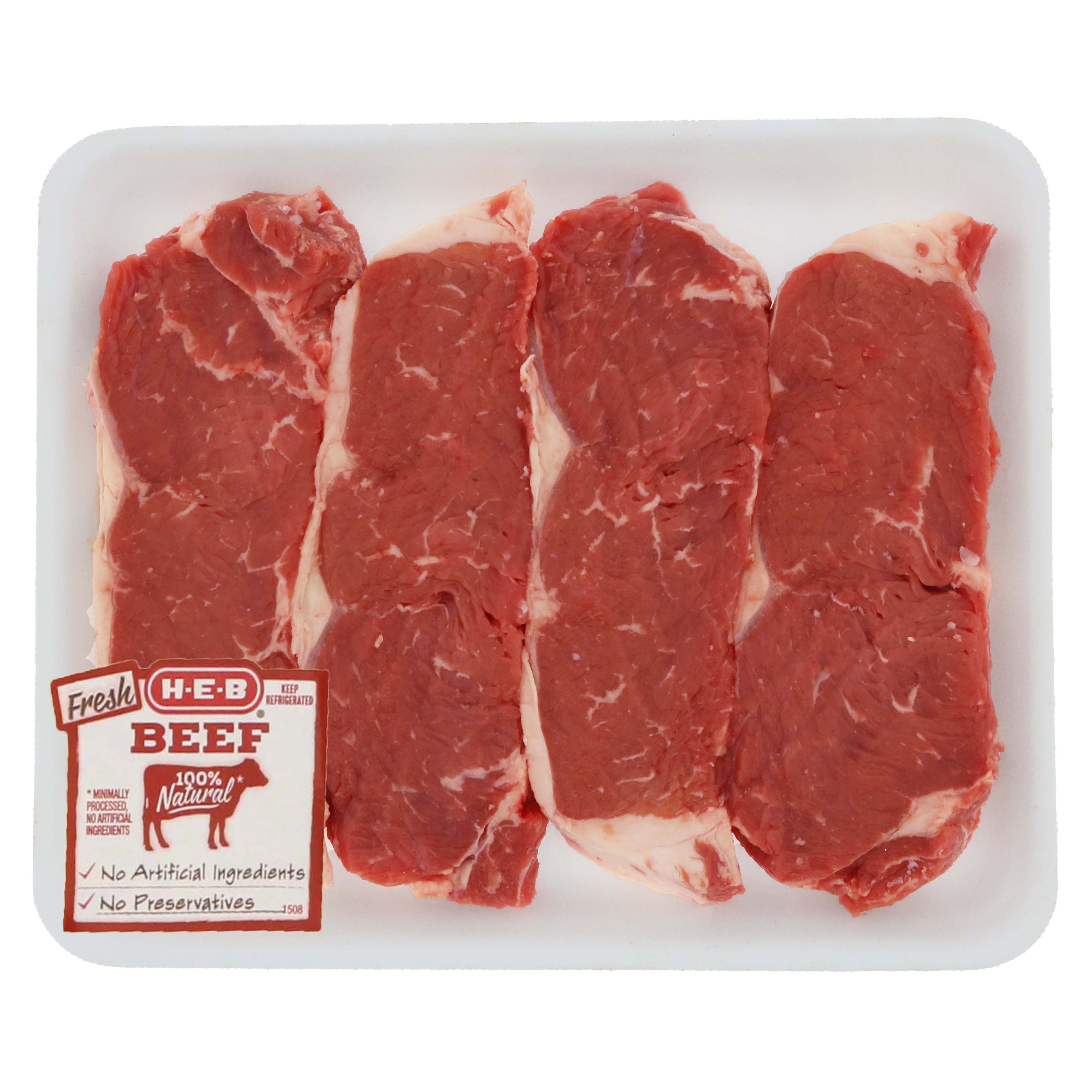 H-E-B Beef New York Strip Steak Boneless Thick Value Pack, USDA Select ...