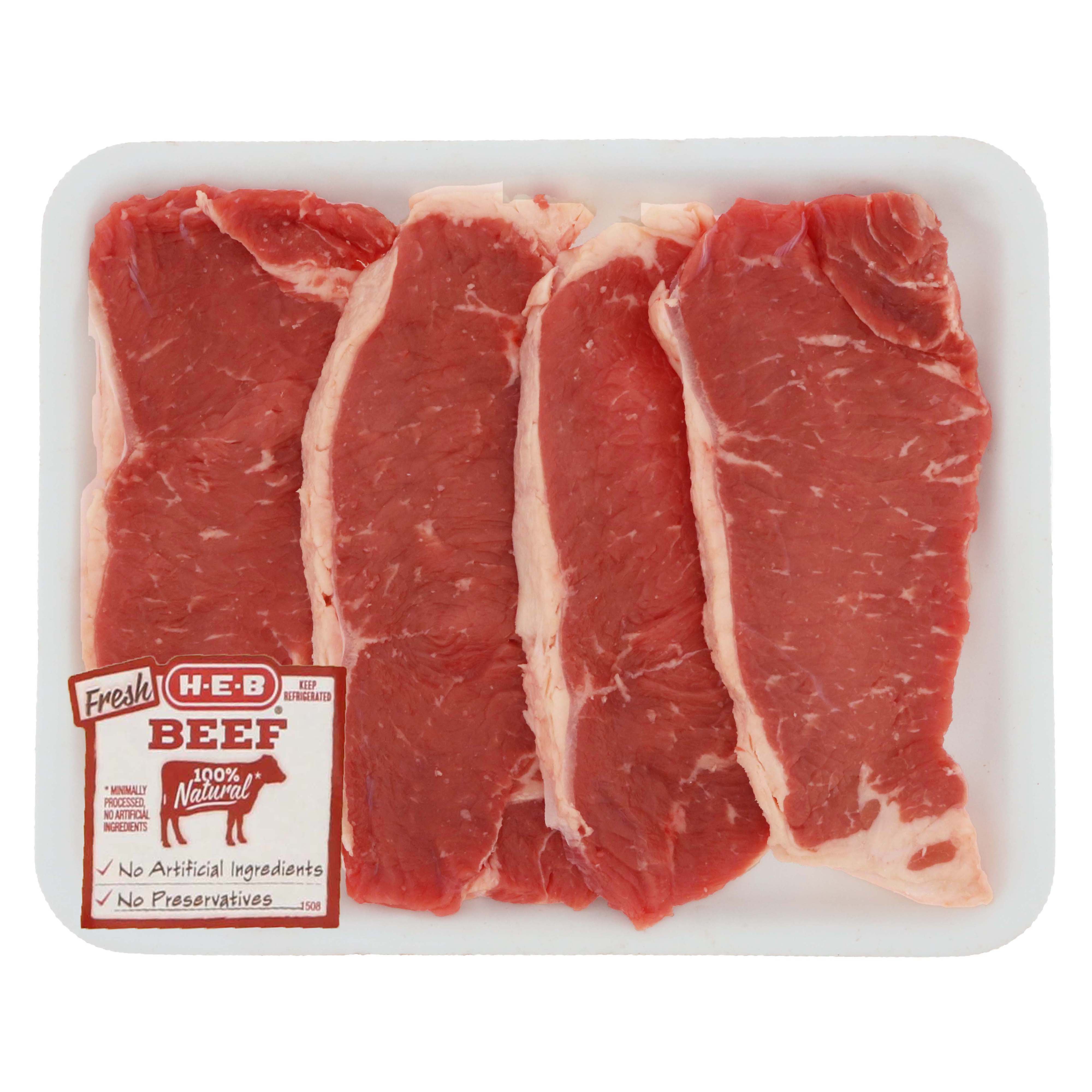 HEB Boneless Beef New York Strip Steaks, Thin Cut USDA Select