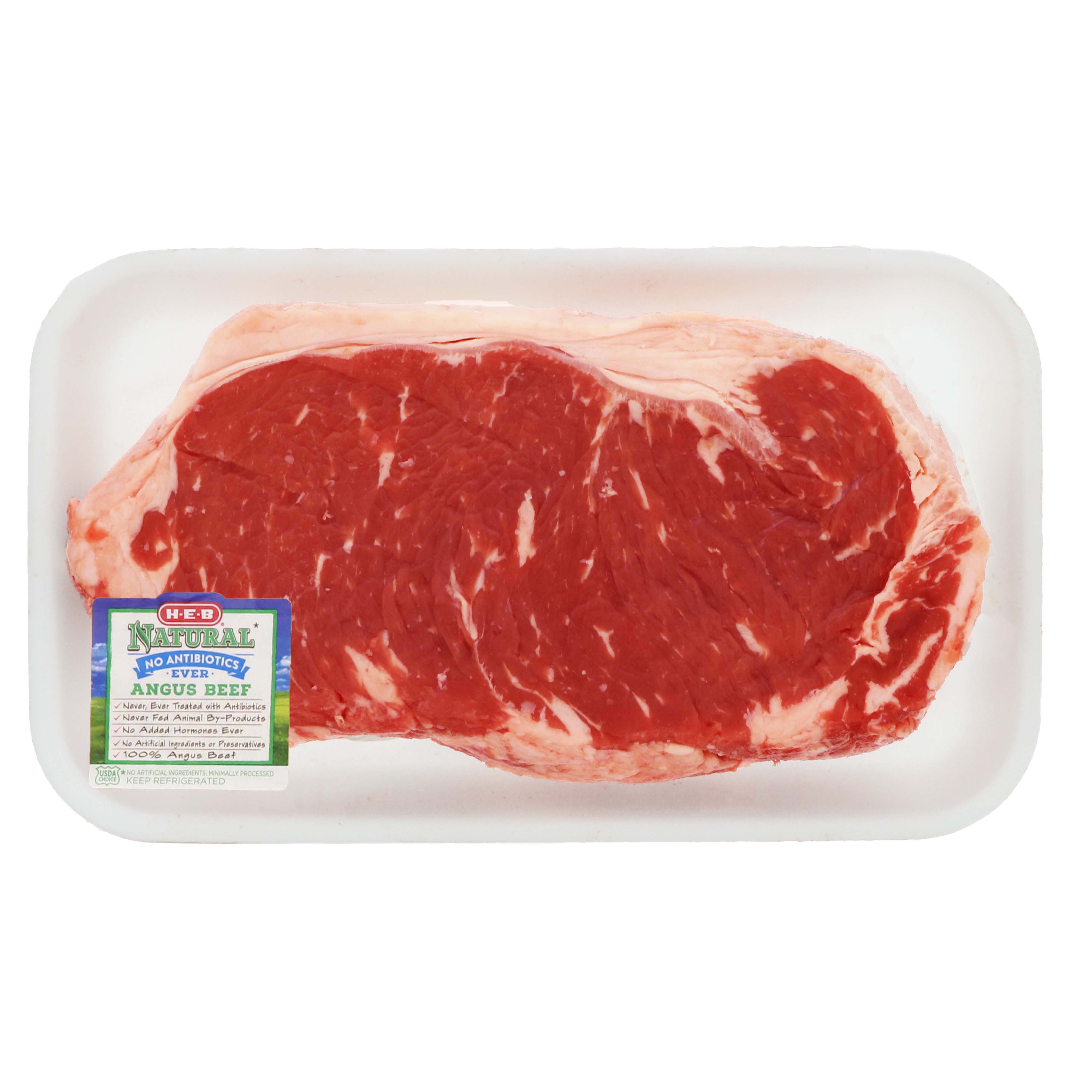 HEB Natural Beef New York Strip Steak Boneless Thick, USDA Choice