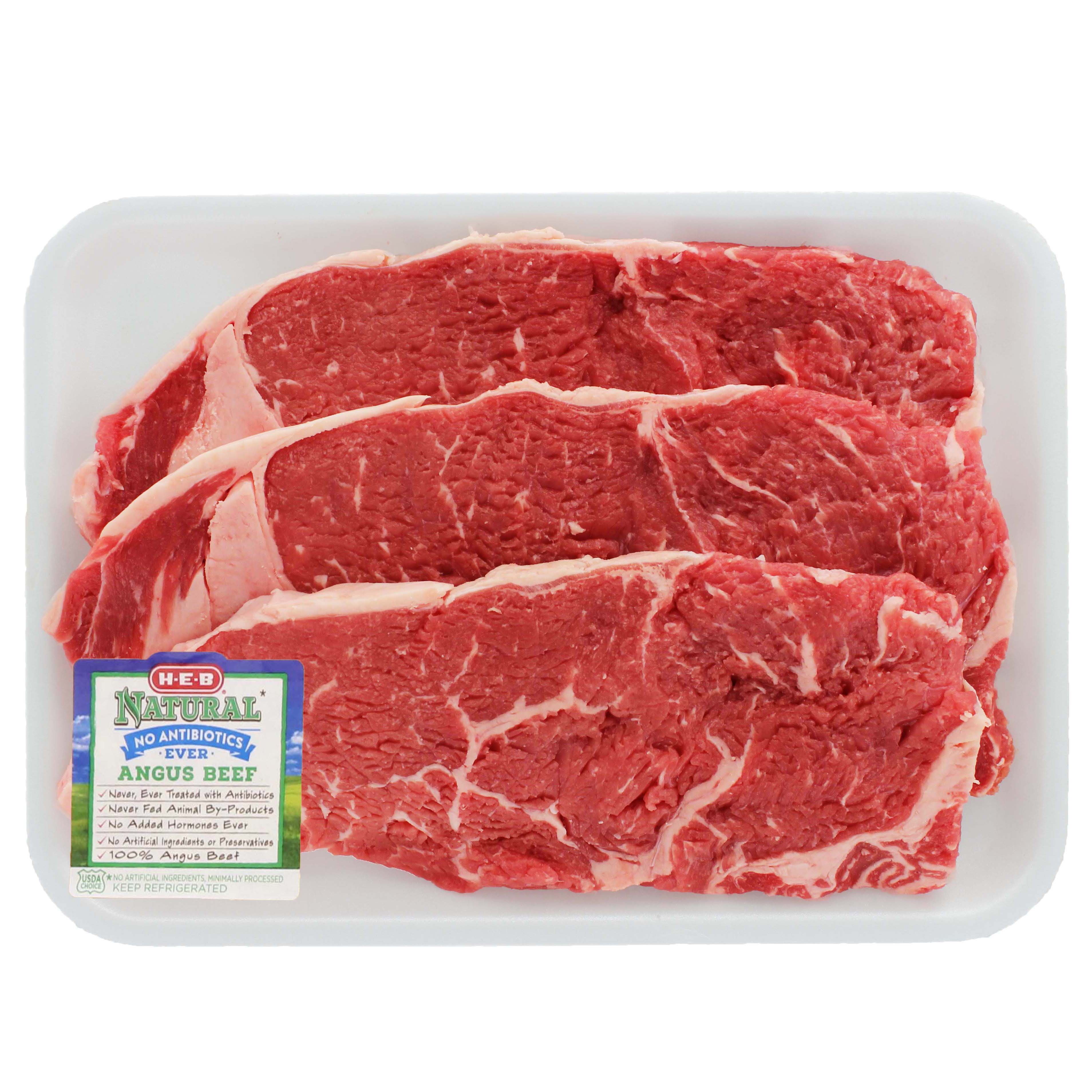 HEB Natural Beef New York Strip Steak Boneless Thin, USDA Choice