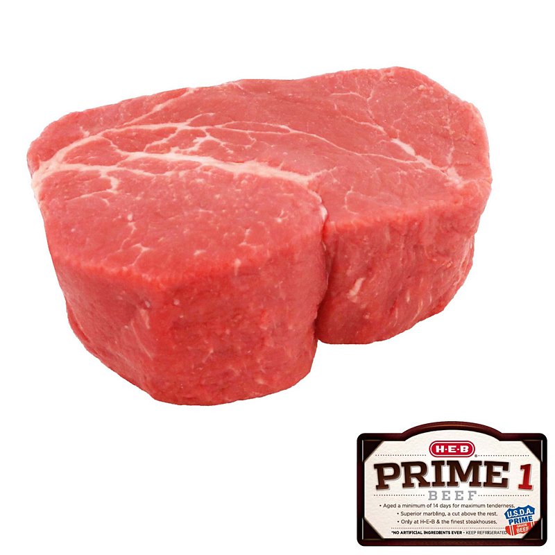 H E B Prime 1 Beef Boneless Tenderloin Steak Special Trim Usda Prime