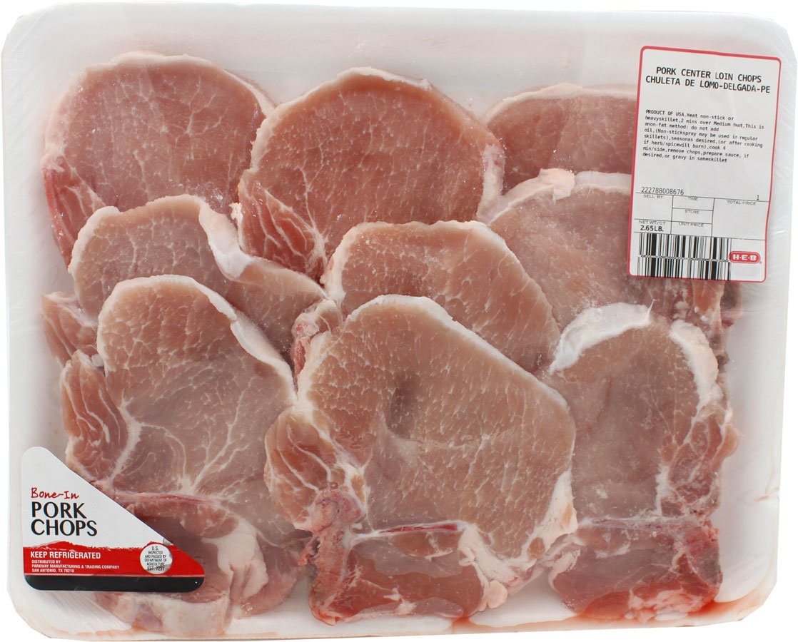 H-E-B Bone-in Center Loin Pork Chops, Thin Cut - Value Pack - Shop Pork ...