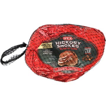 H-E-B Fully Cooked Bone-in Hickory Smoked Half Spiral Sliced Ham - Honey Glaze, Avg. 9.5 lbs