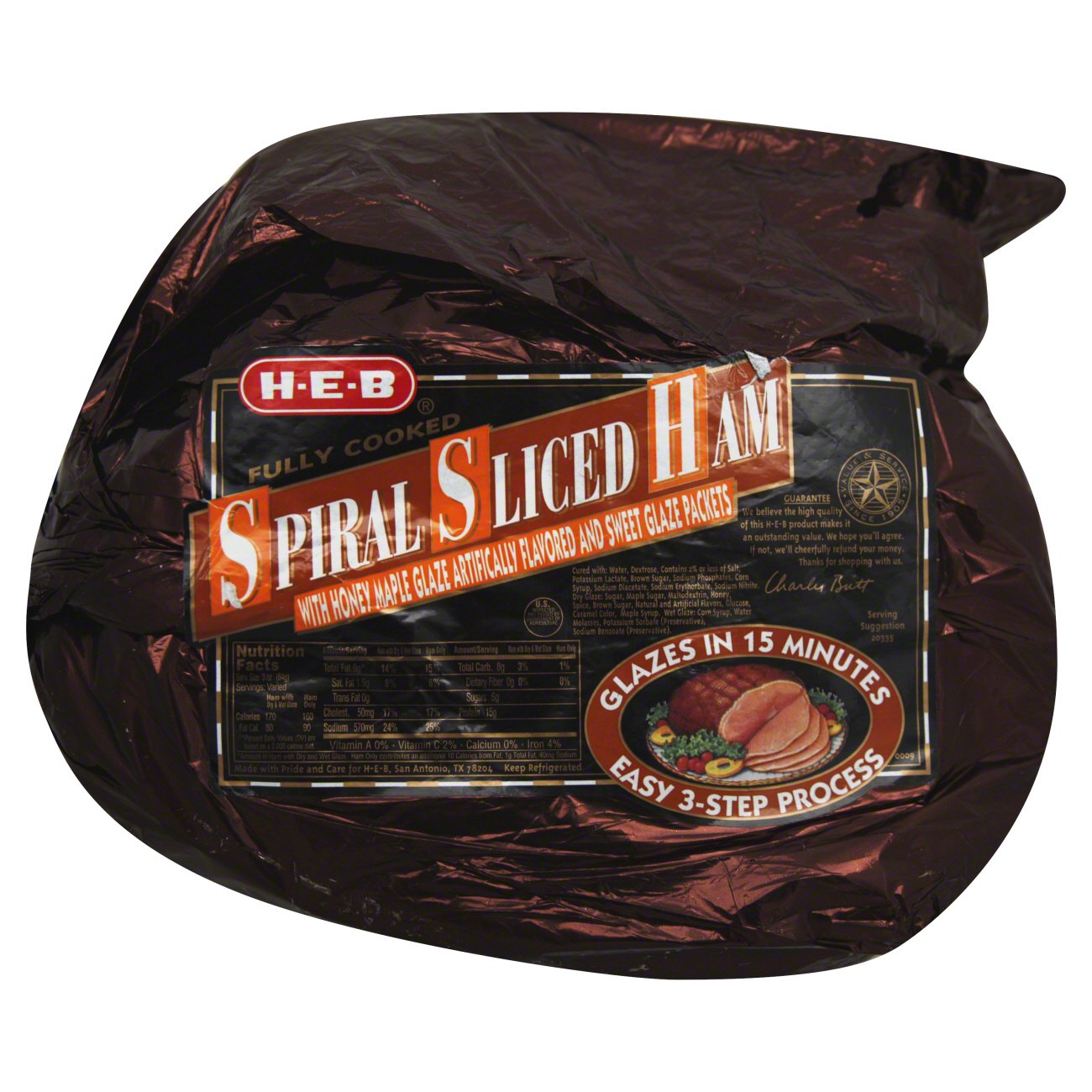 H-E-B Fully Cooked Spiral Sliced Ham With Honey Maple Glaze - Shop Meat ...