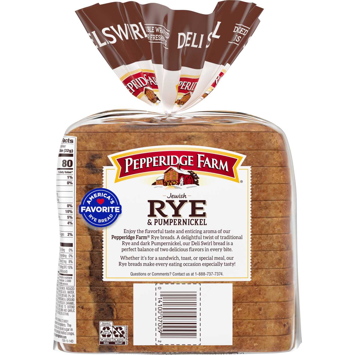 Pepperidge Farm Jewish Rye & Pumpernickel Deli Rye & Pump Swirl Bread; image 4 of 6