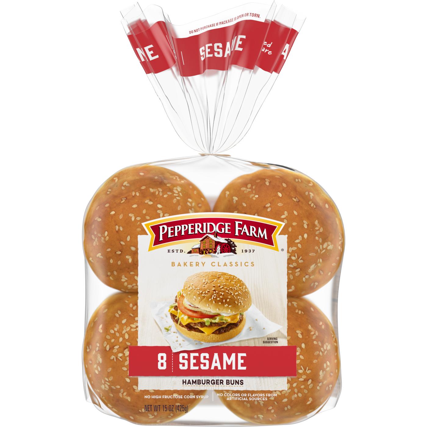 Pepperidge Farm Sesame Topped Hamburger Buns; image 1 of 9