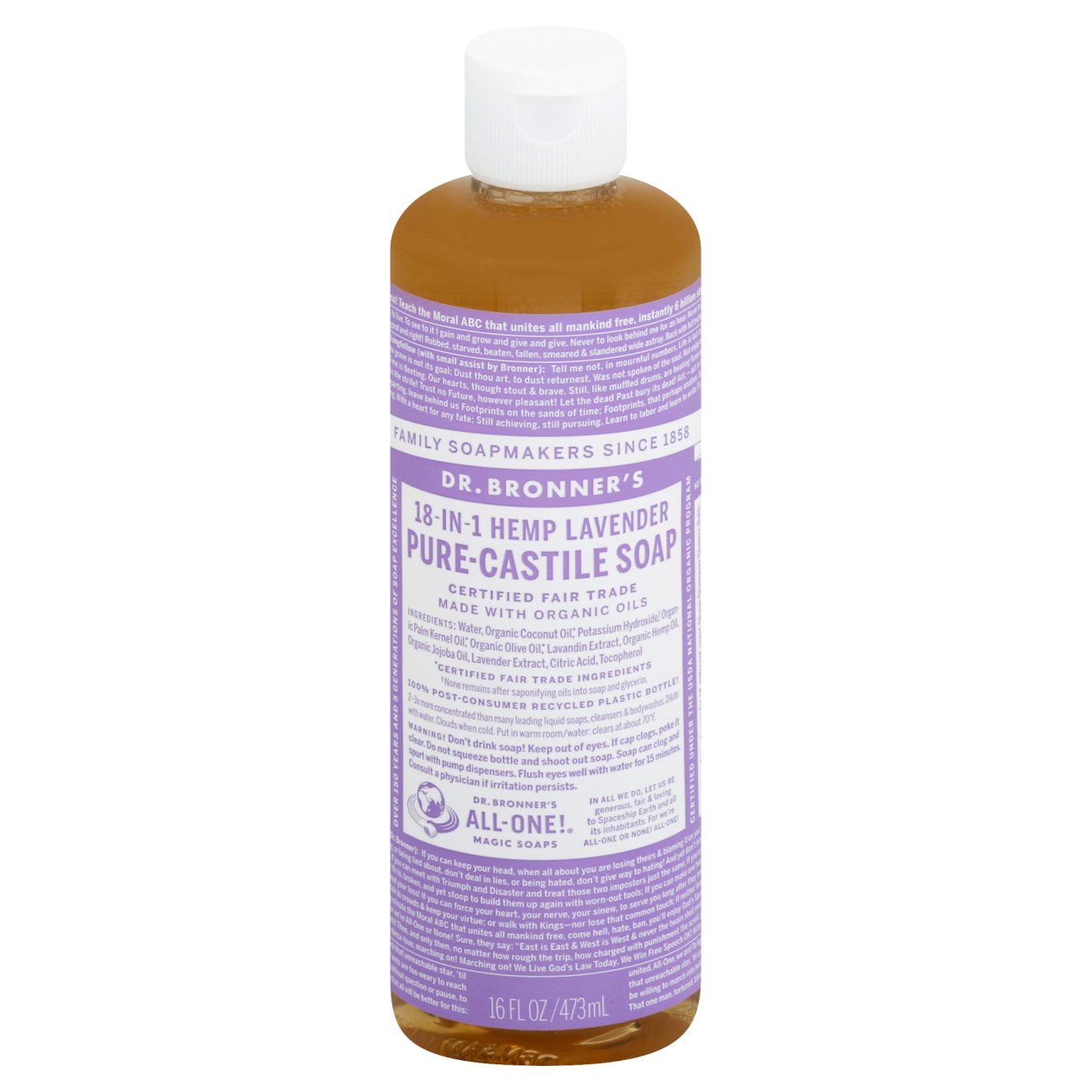 Dr. Bronner's 18in1 PureCastile Soap Hemp Lavender Shop Body