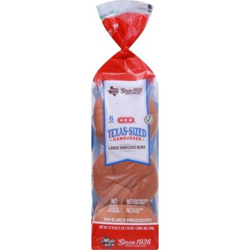 H-E-B Large Texas Sized Enriched Hamburger Buns, 6 ct