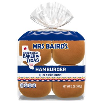 Mrs Baird's White Hamburger Buns, 8 ct