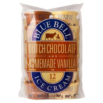 Blue Bell Dutch Chocolate & Homemade Vanilla Ice Cream Cups, 12 ct