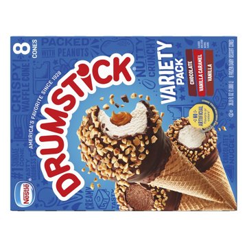 Nestle Drumstick Chocolate, Vanilla & Caramel Sundae Cones Variety Pack, 8 ct