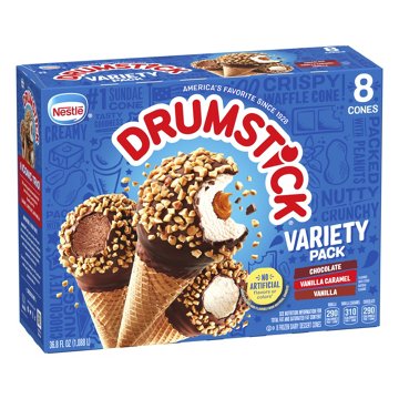Nestle Drumstick Chocolate, Vanilla & Caramel Sundae Cones Variety Pack, 8 ct