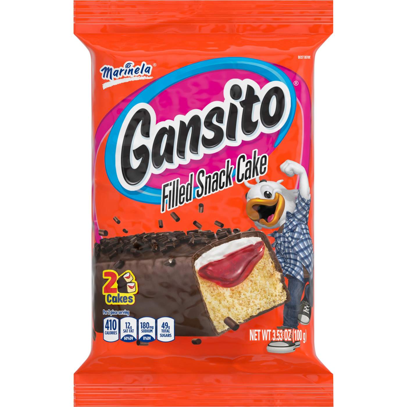 Marinela Gansito Strawberry (Twin Pack) Chocolate Flavored Covered Filled Snack Cake; image 1 of 3