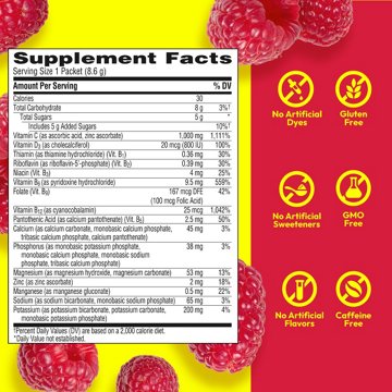 Emergen-C Vitamin C 1000mg Powder (Raspberry Flavor), With Antioxidants, B Vitamins and Electrolytes, Dietary Supplement Fizzy Drink Mix, Caffeine Free