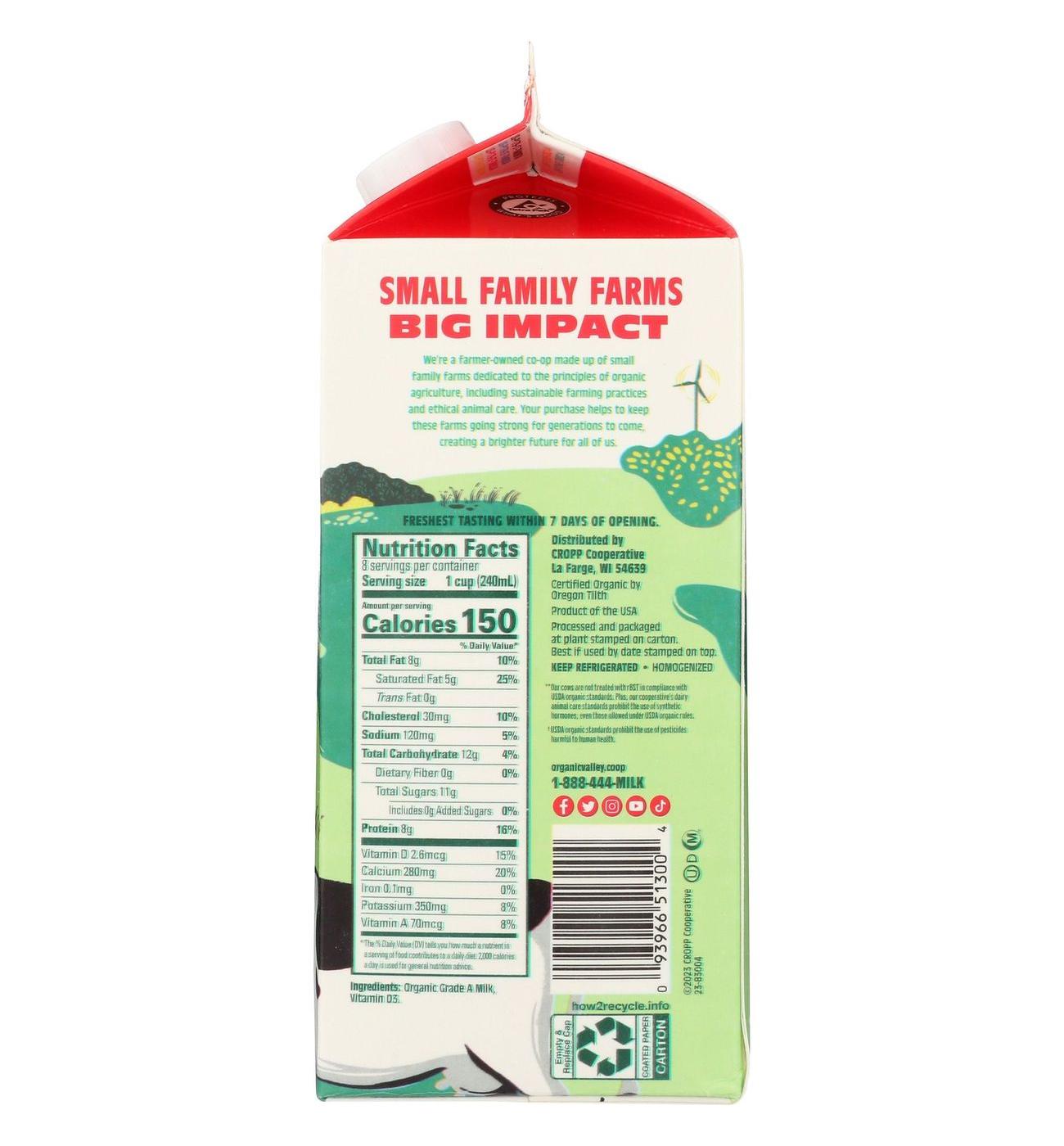 Organic Valley Whole Milk; image 9 of 9