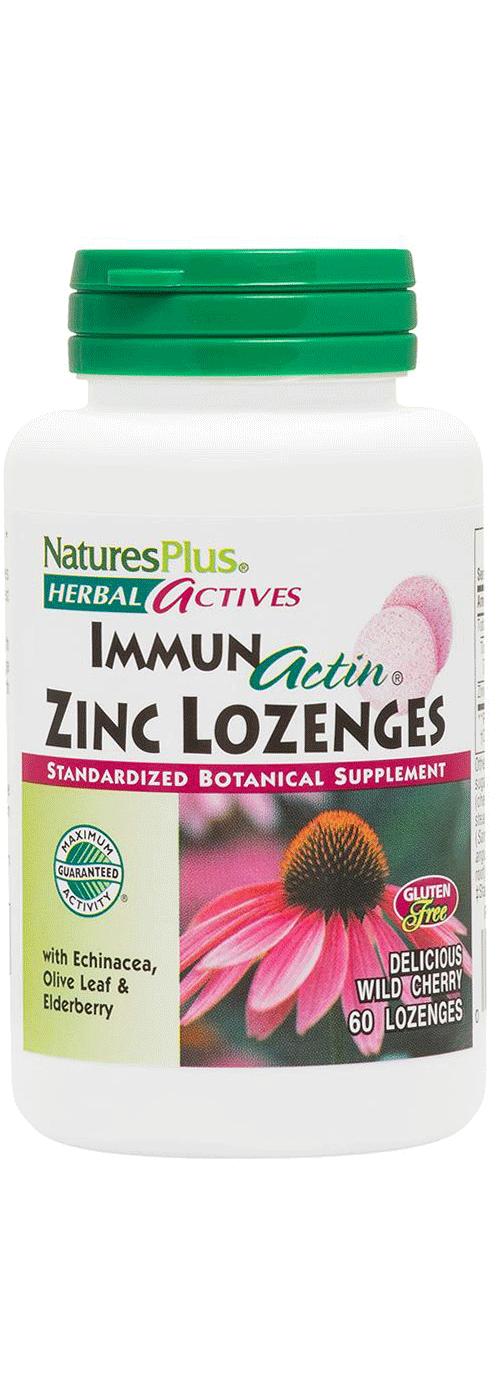 NaturesPlus Herbal Actives Immun-Actin Zinc Wild Cherry Lozenges