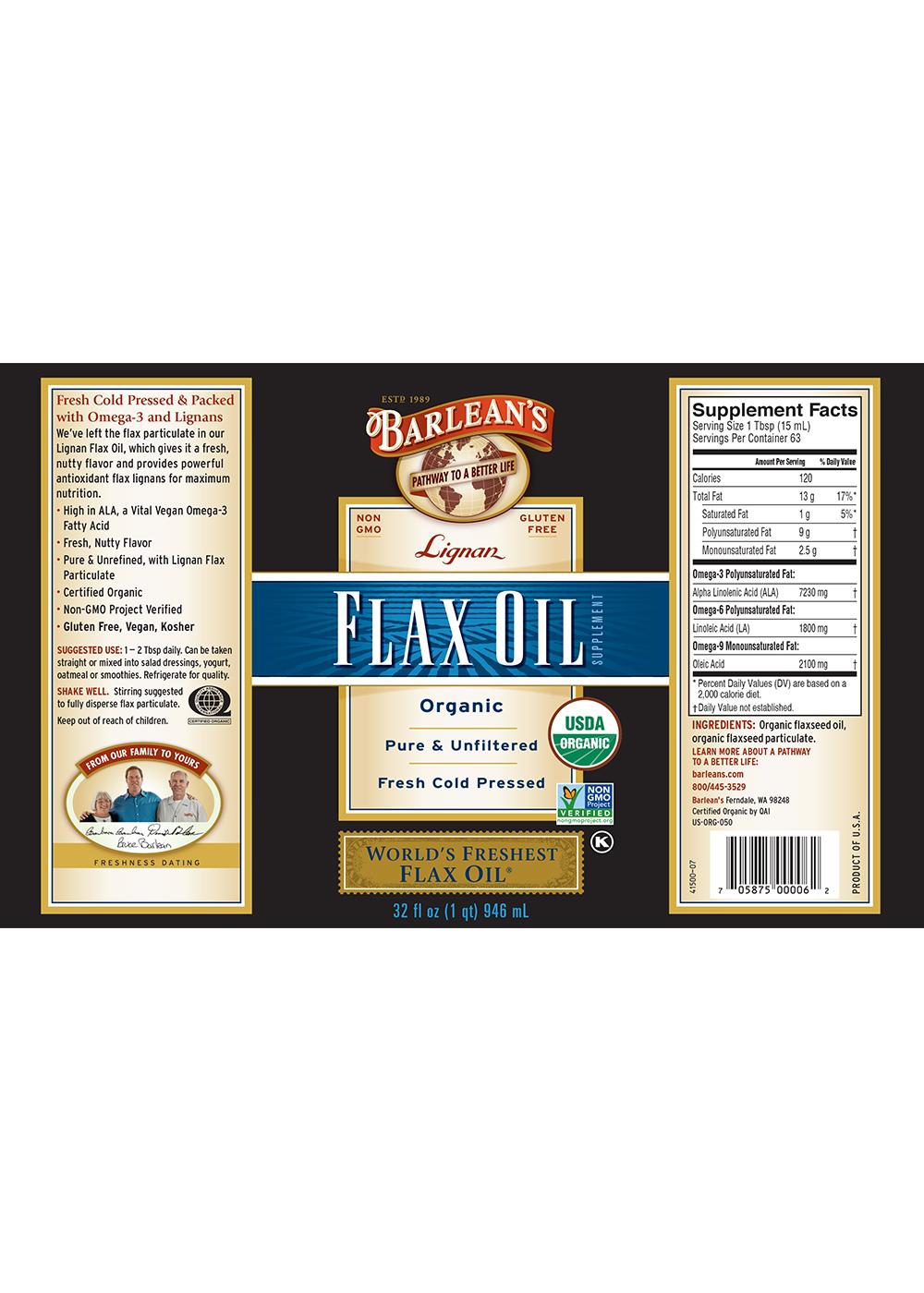 Barlean's Organic Lignan Flax Oil; image 2 of 3