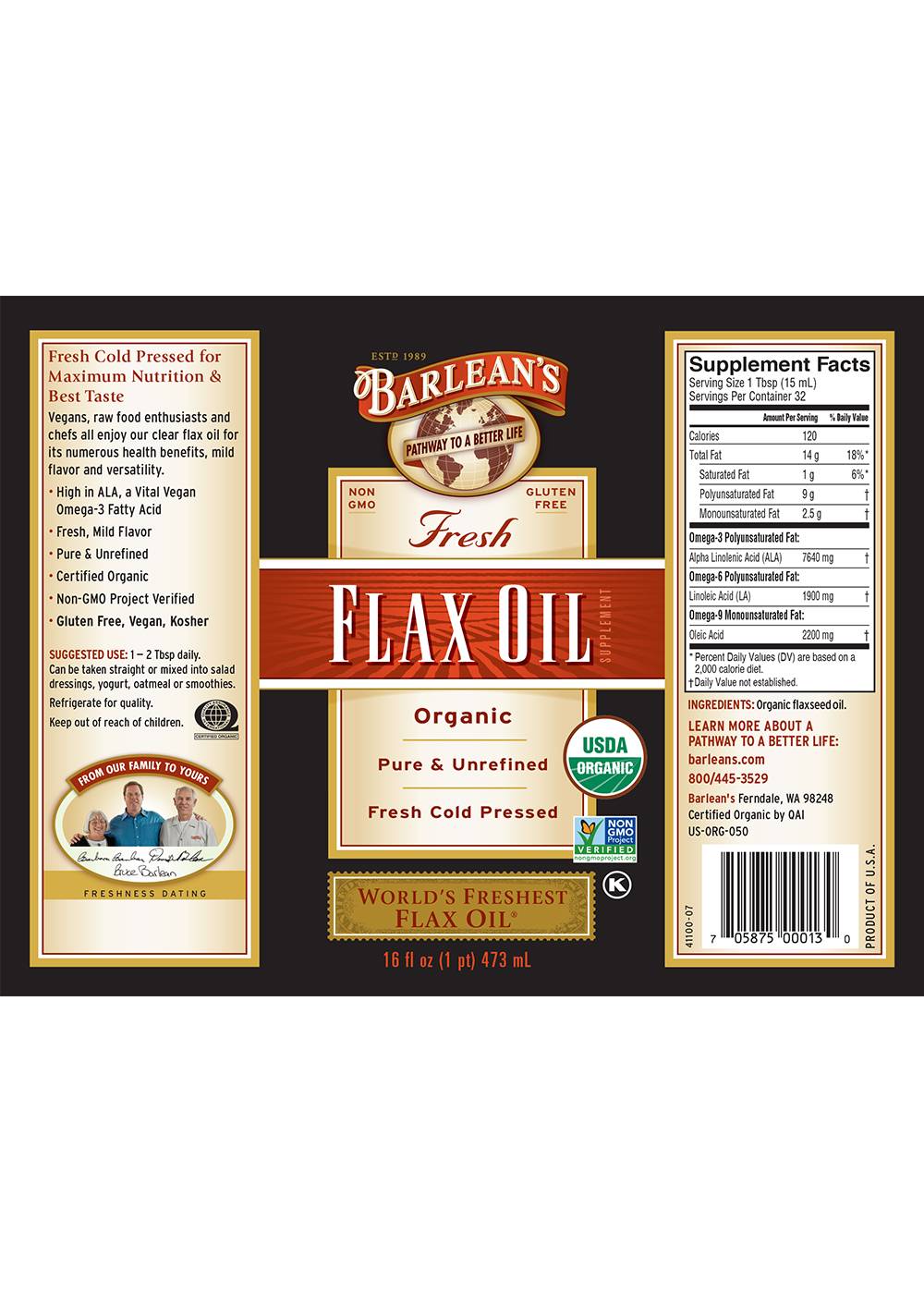 Barlean's Organic Flax Oil; image 3 of 3