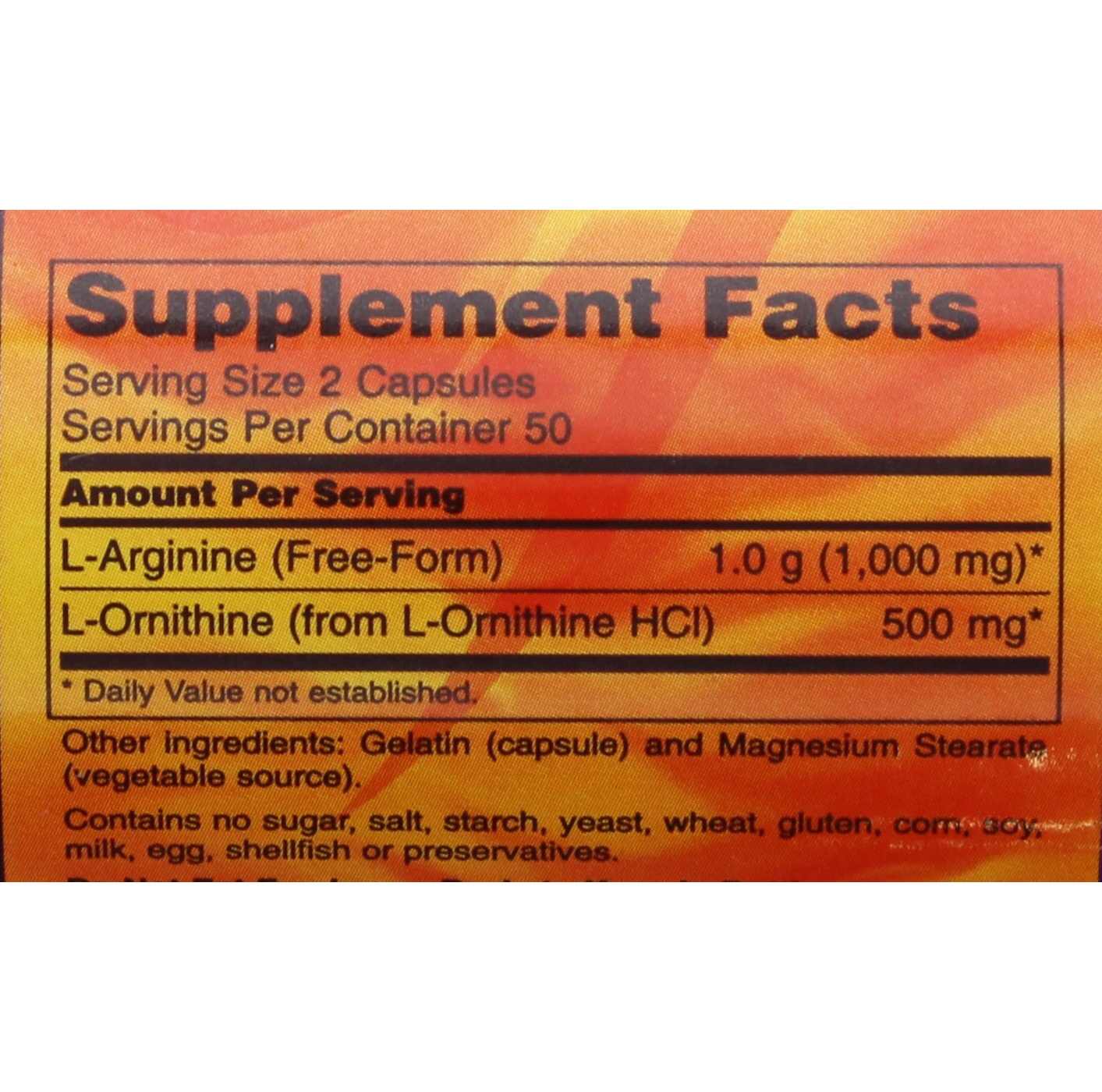 NOW Sports Arginine & Ornithine 500/250 mg Capsules; image 2 of 2