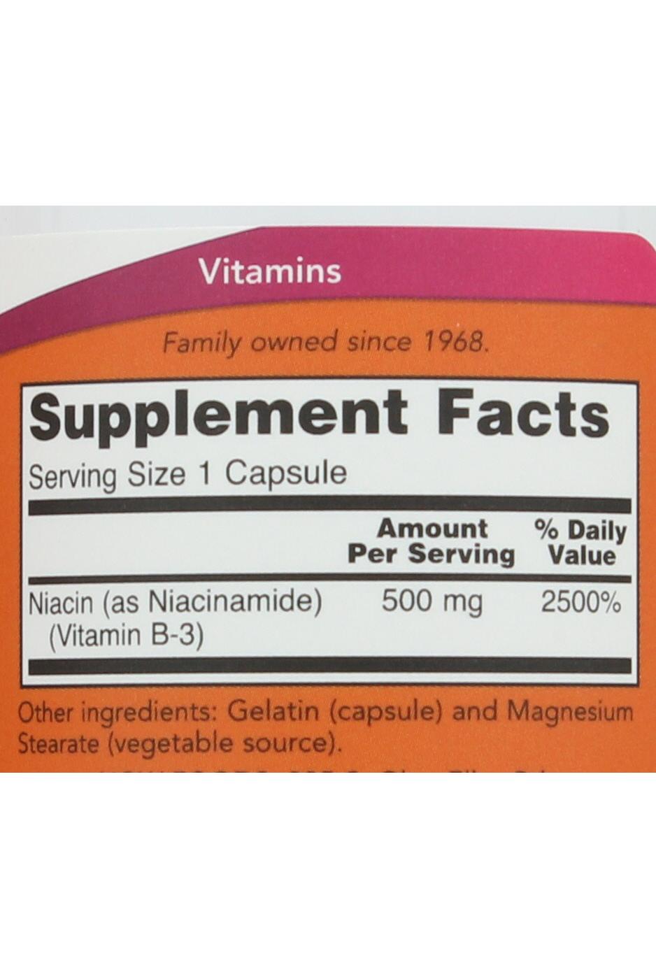 NOW Niacinamide 500 mg Capsules; image 2 of 2