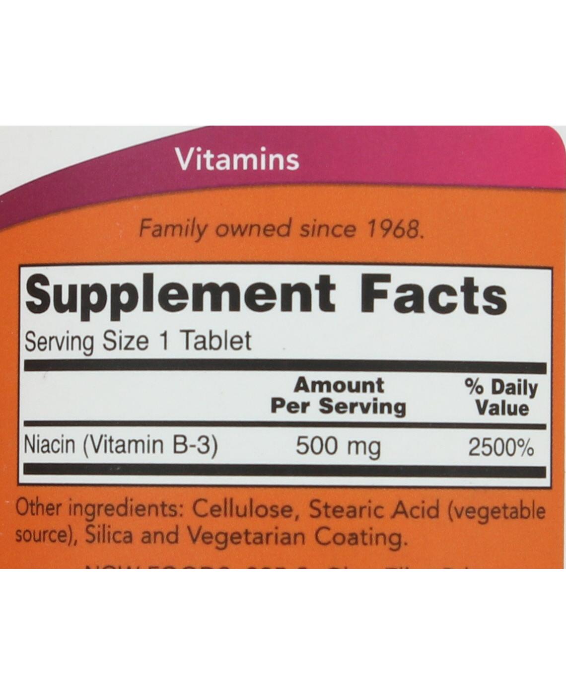 NOW Niacin 500 mg Capsules; image 2 of 2