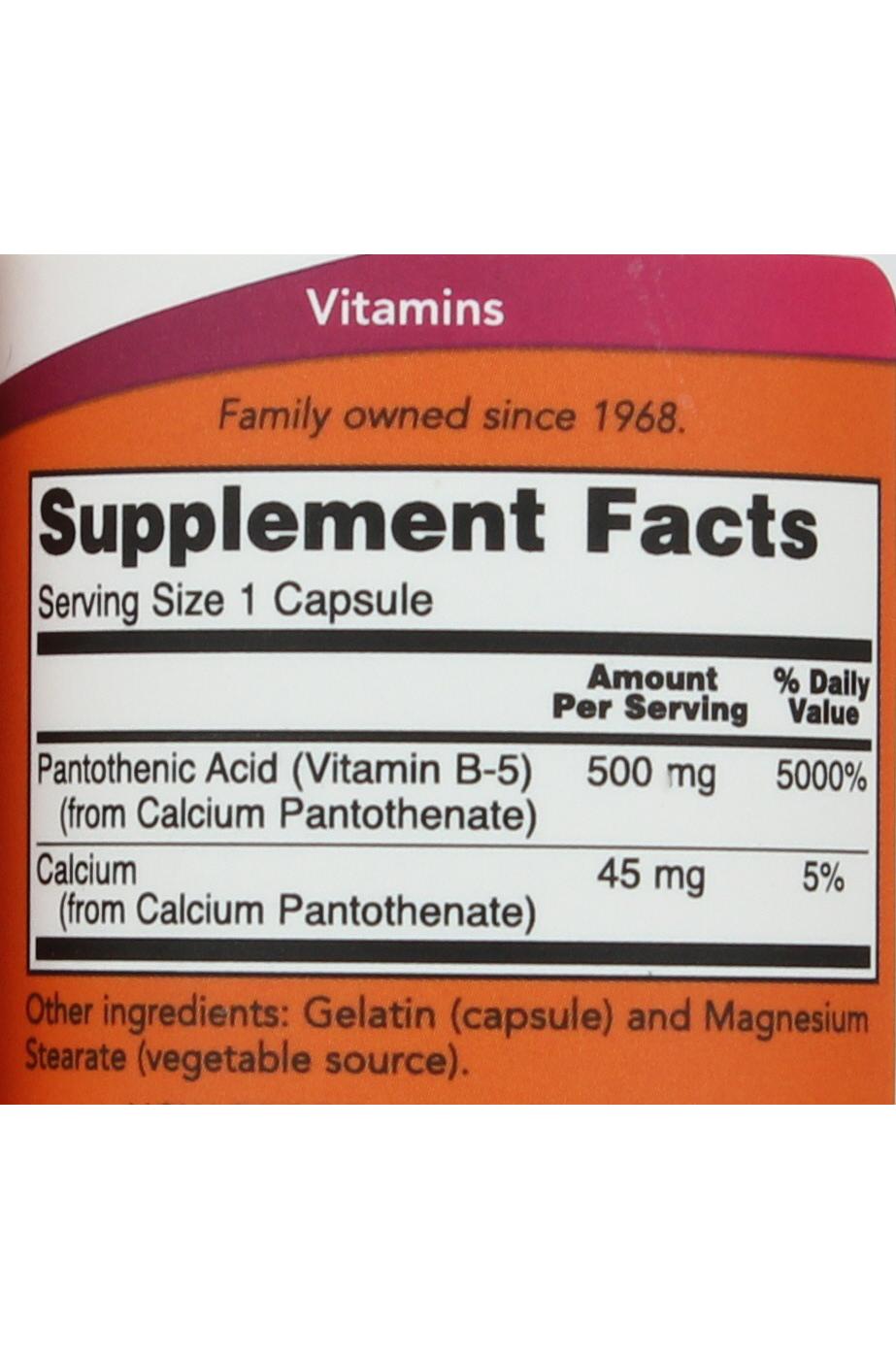 NOW Pantothenic Acid 500 mg Capsules; image 2 of 2