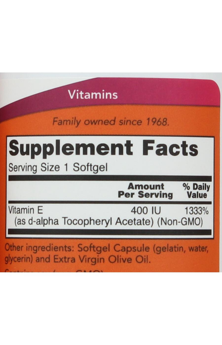 NOW Vitamin E-400 IU Softgel; image 2 of 2