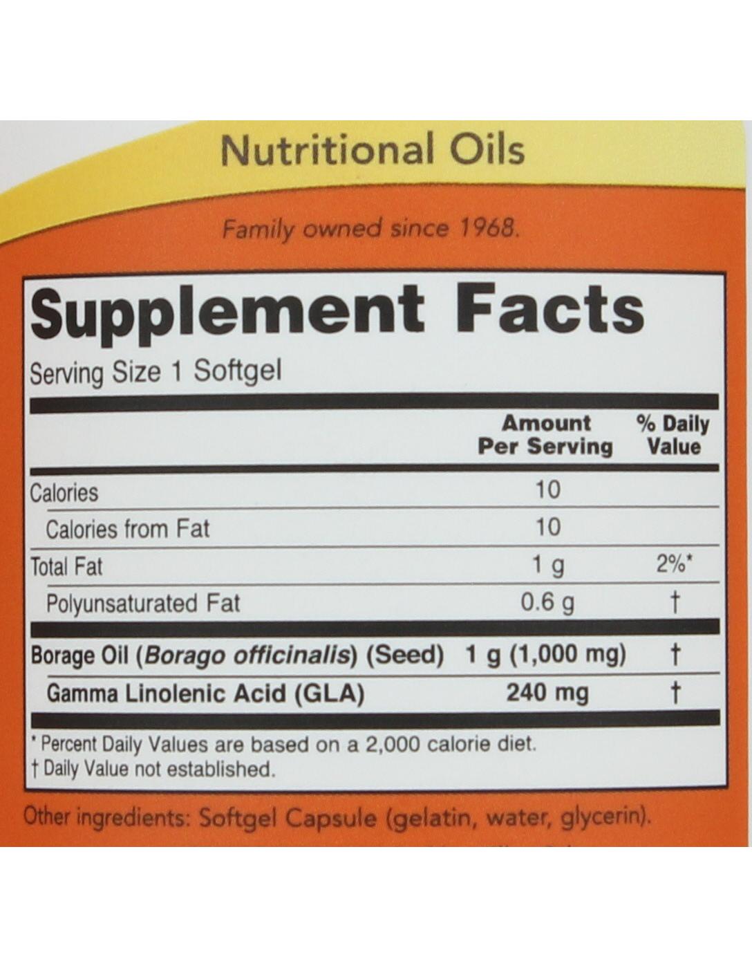 NOW Borage Oil 1000 mg Softgels; image 2 of 2